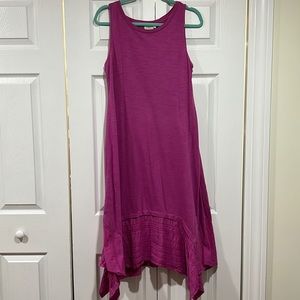 LOGO Lori Goldstein Pink Medium Asymmetrical Tank MIDI Dress Shark Bite Hem EUC